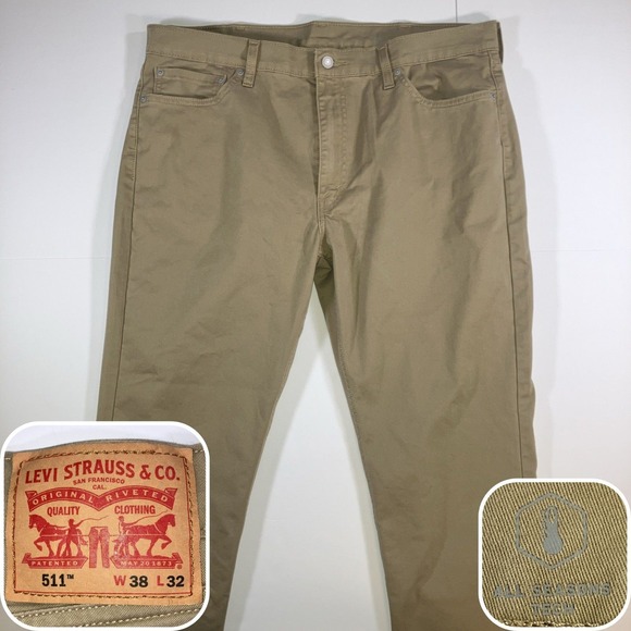 Levi's Other - Levis 511 Pants Mens 38x32 (39.5x27.5 Actual) Slim Fit Khaki Tech Stretch